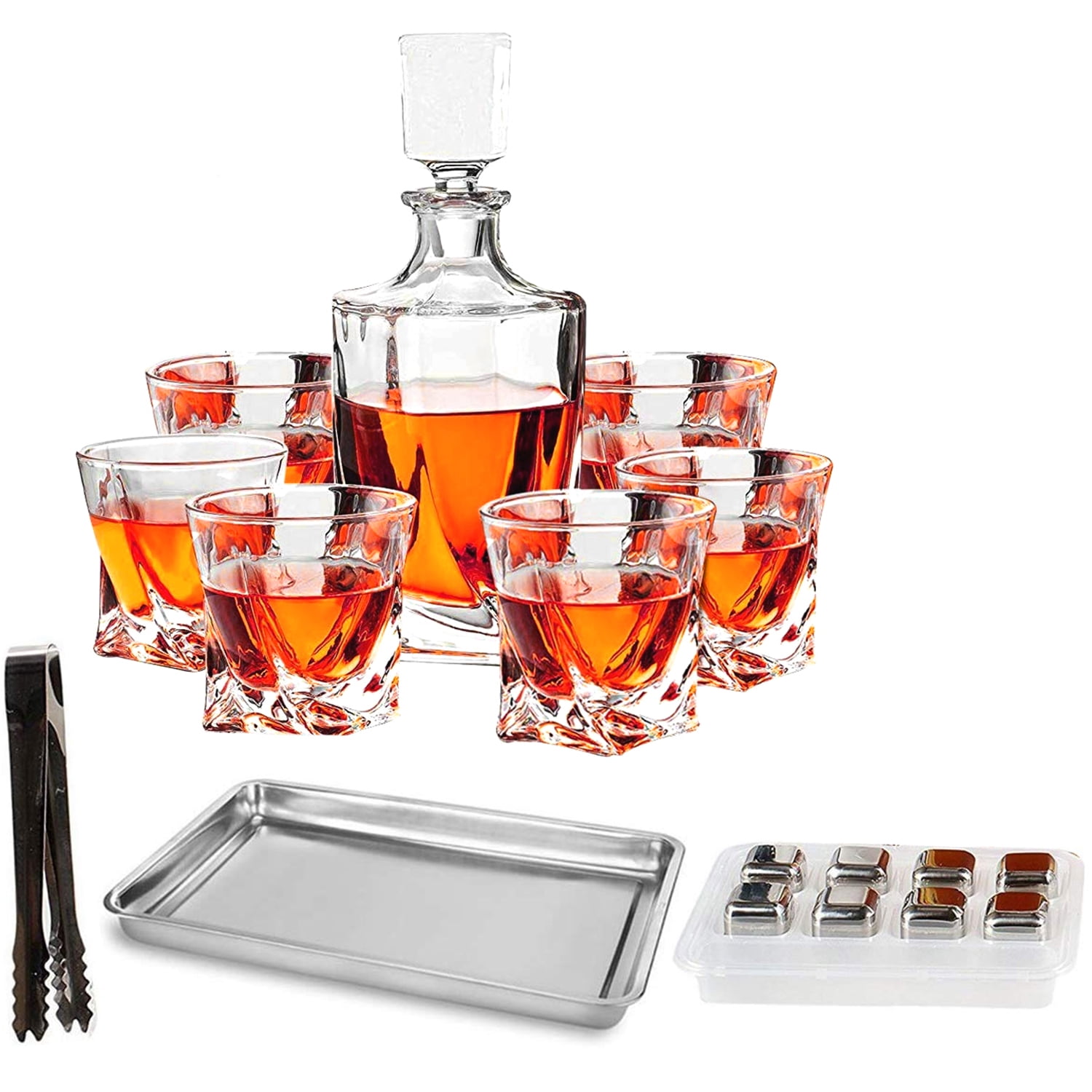 10Piece Whiskey Decanter Set of Crystal Whiskey Glasses, Whiskey