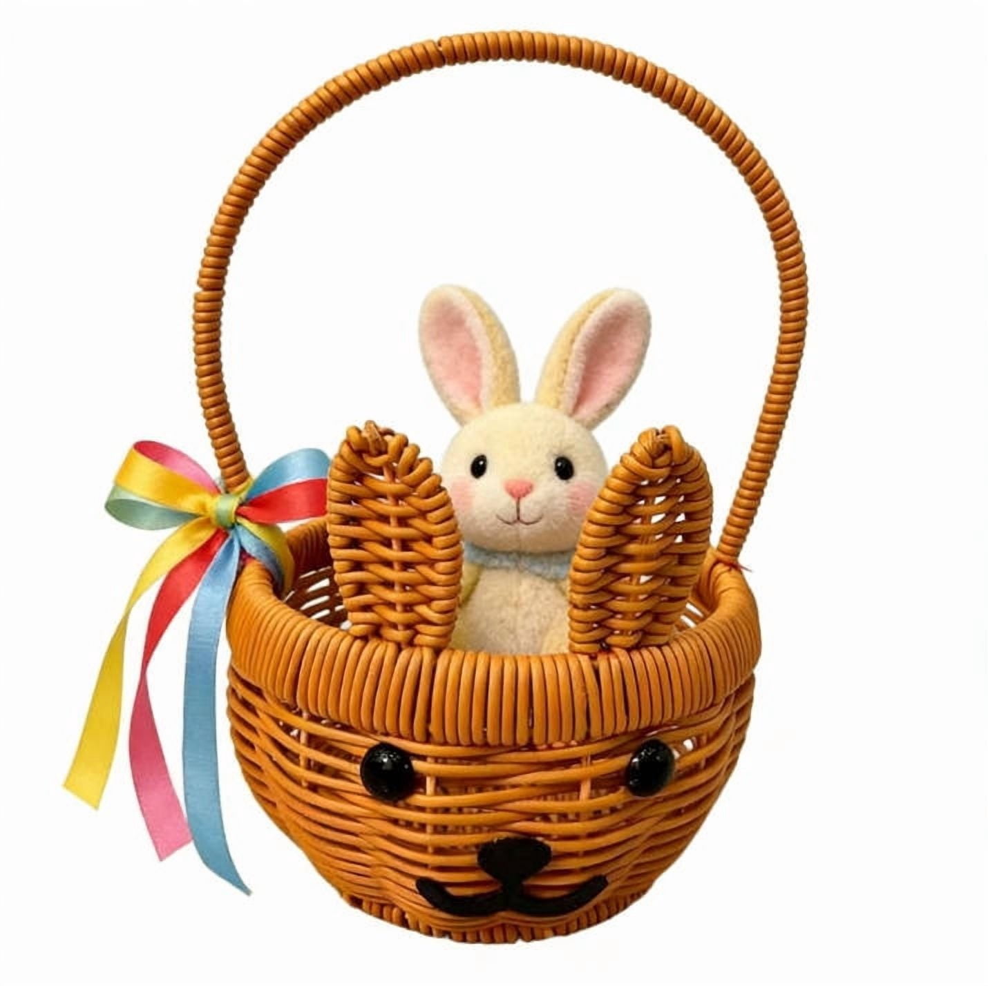 WWG Easter Handmade Woven Rabbit Basket, Natural Rattan Shopping and Picnic Basket with Handles for Bath Toys Outdoor Gatherings