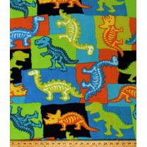 Fleece Dinosaurs Fossils Skeletons T-Rex Triceratops Jurassic Animals Squares Blocks Kids Multi-Color Fleece Fabric Print by the Yard (A327.21)