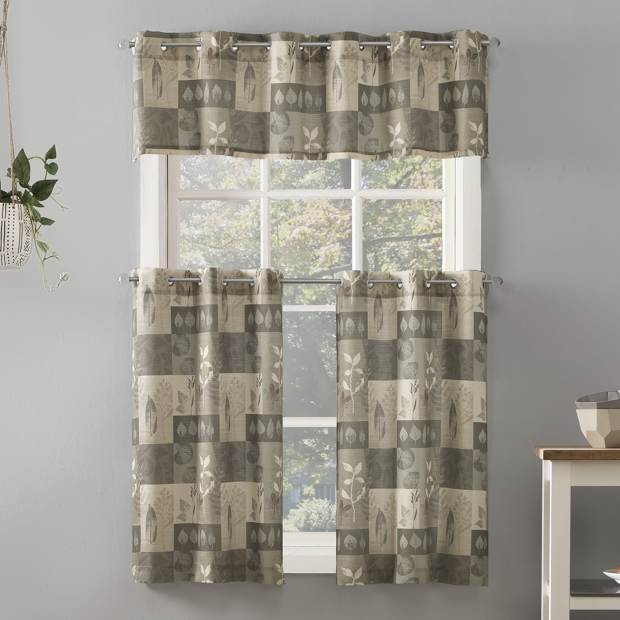 Mainstays Elevated Solid 3 Piece Kitchen Curtain Set