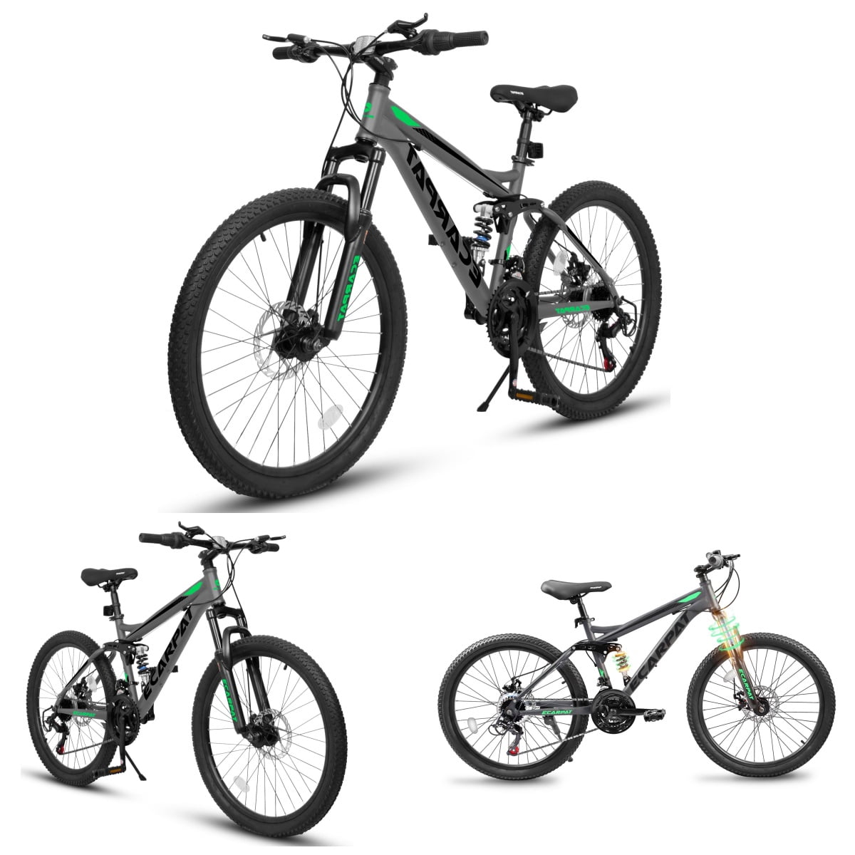 Mountain Bike, 24" Mountain Bicycle with Rubber Non-slip Tires, Front Fork & Shock Absorber, Steel Frame Full Suspension Beach Urban Bike For Mens Womens