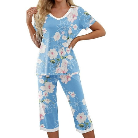 

2pcs Short Sleeve Women Pajama Set Shower Breathable Sleeping Home V Neck Casual