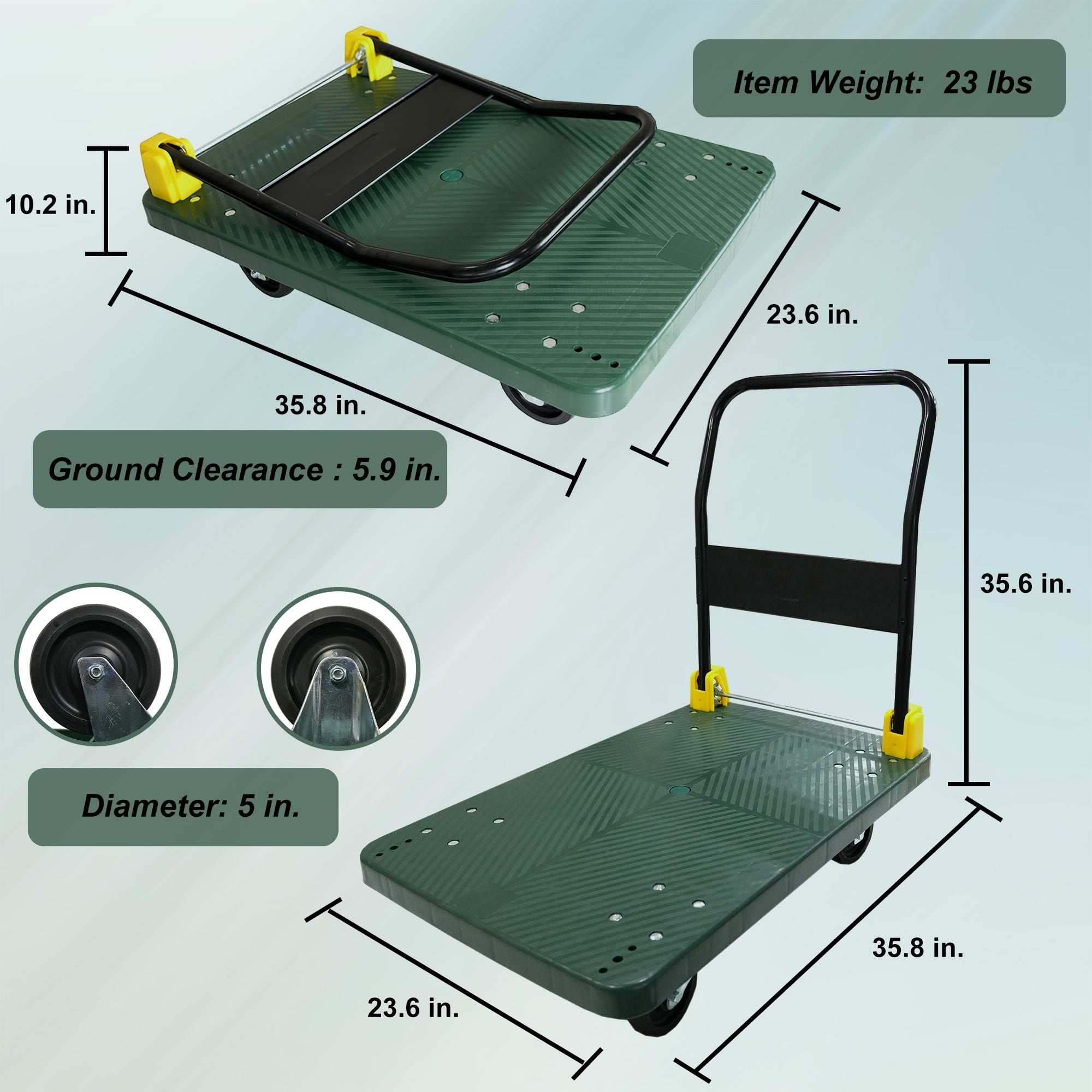 Hand Truck, 880 lbs, Foldable, Swivel Brake Wheels, Push Handle