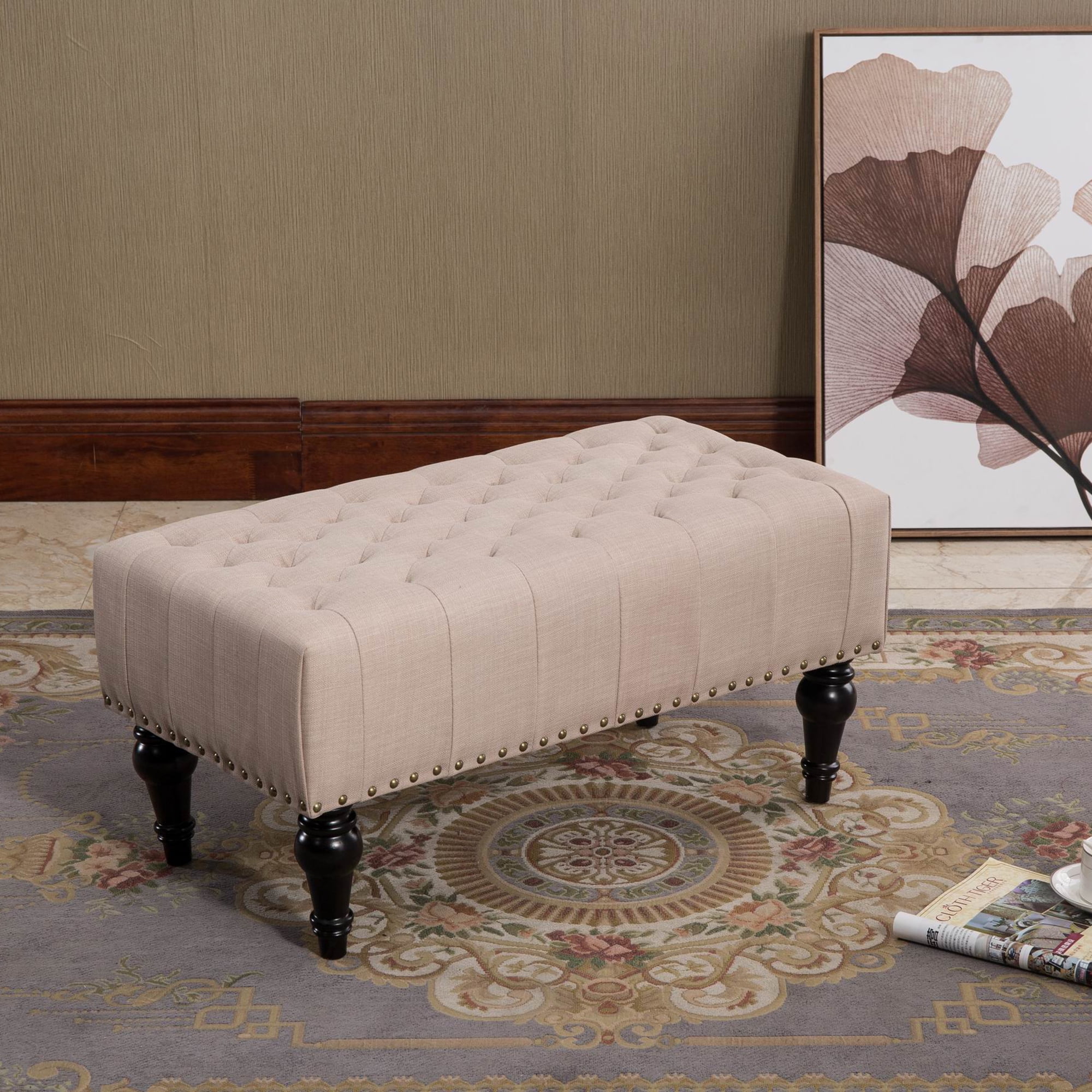 Remeed Taupe Tufted Fabric Rectangle Ottoman