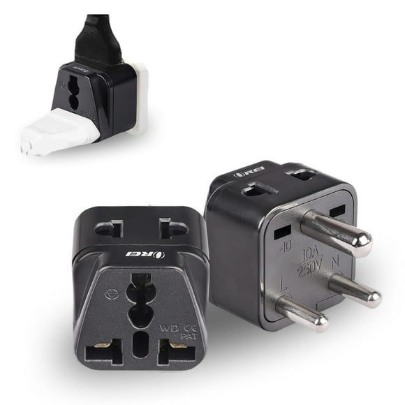 Adaptador de Viaje OREI Negro 2 en 1 Compatible con India Paquete de 2 multicolor