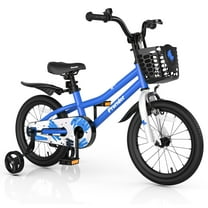 Costway 16'' Kid's Bike with Removable Training Wheels & Basket for 4-7 Years Old Skyblue