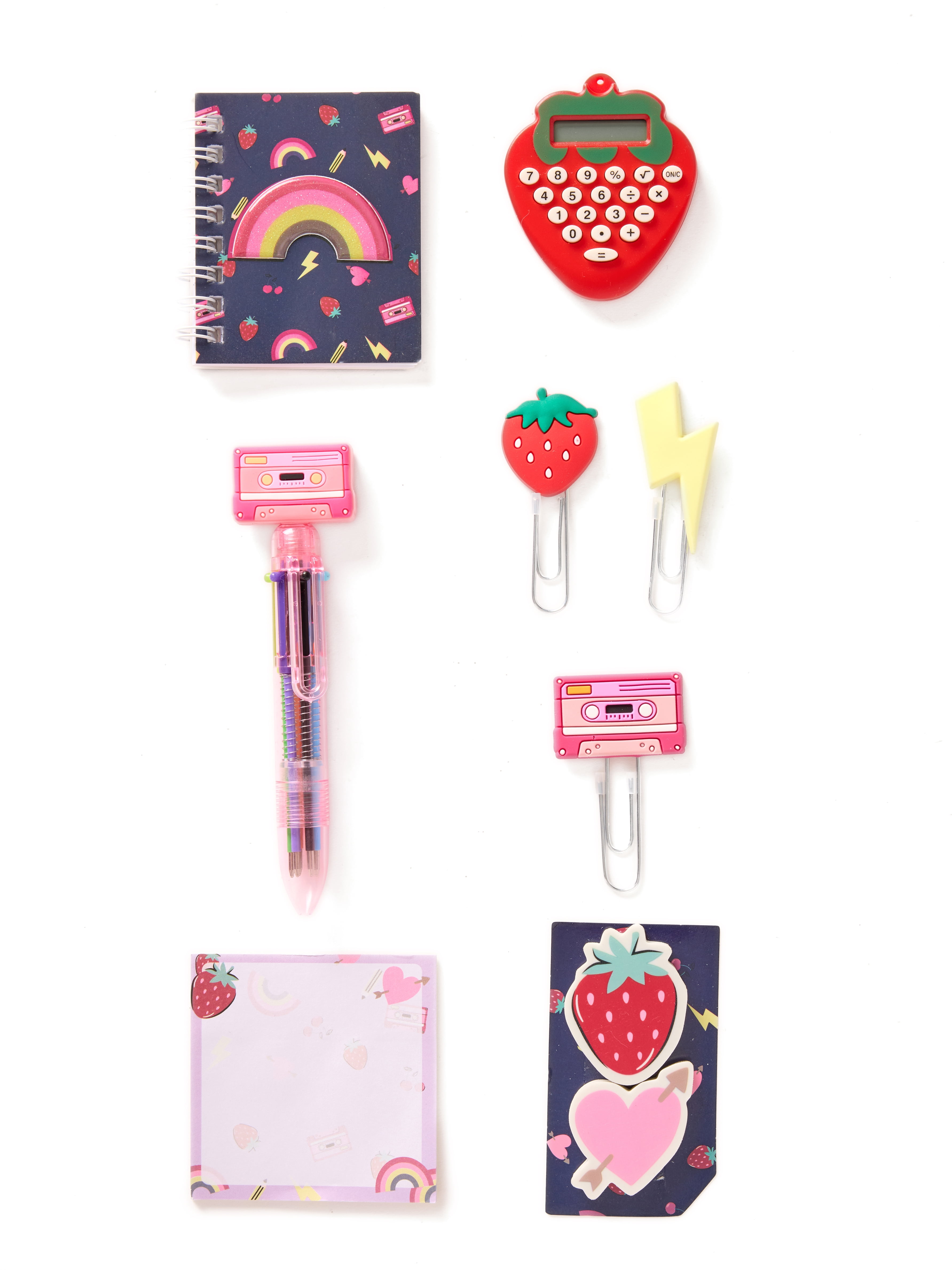 Schoolyard Vibes 17" Girls' Strawberry Kids Backpack with Stationary Set, Navy