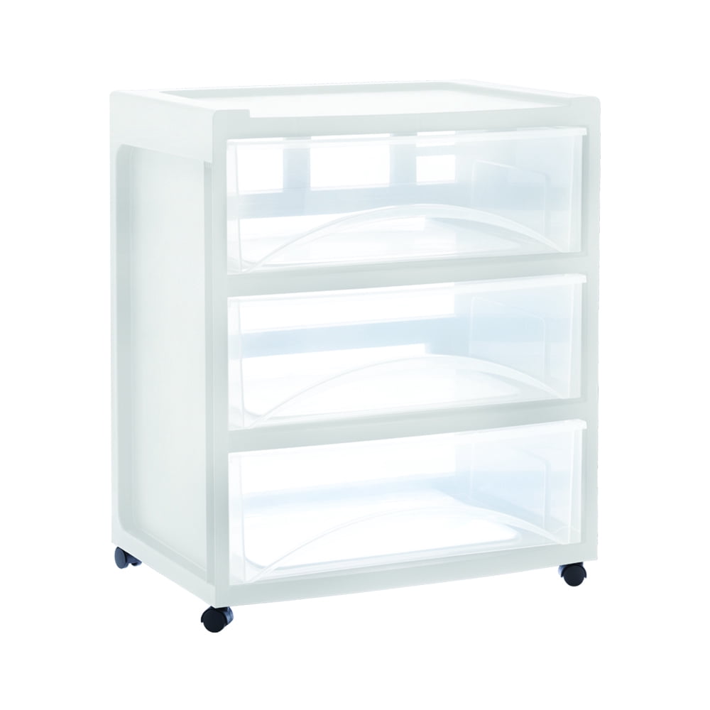 Medium White Wide 3 Drawer Cart