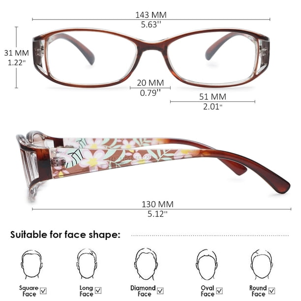 KOOSUFA Womens Floral Color Reading Glasses 3.50 Quality Rectangle