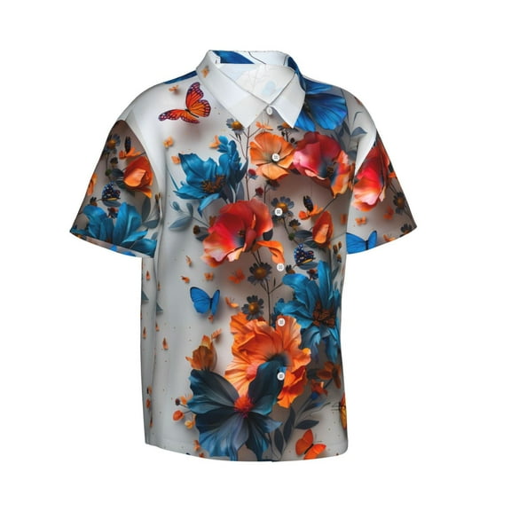 Lsque 3D Butterfly pattern Hawaiian Shirt for Men, Unisex Summer Beach Casual Short Sleeve Button Down Shirts-XX-Large