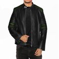 thumbnail image 5 of NomiLeather black leather jacket | mens leather jacket and genuine leather jacket men (Black With Green Strip ) XXX-Large, 5 of 7