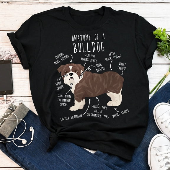 English Bulldog Shirt, Women, Men, Funny Dog Lover Gift, Cute Brindle Bulldog T-shirt, Pet Tee, Dog Mom, Dog Dad, Dog Anatomy Clothes