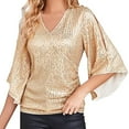 thumbnail image 2 of Flmaly Womens Summer Tops Business Casual Womens Sequin Tops 3/4 Sleeve Glitter Sparkly Party Blouse V Neck Dressy Tops For Evening Party Cute Tops for Women, 2 of 3