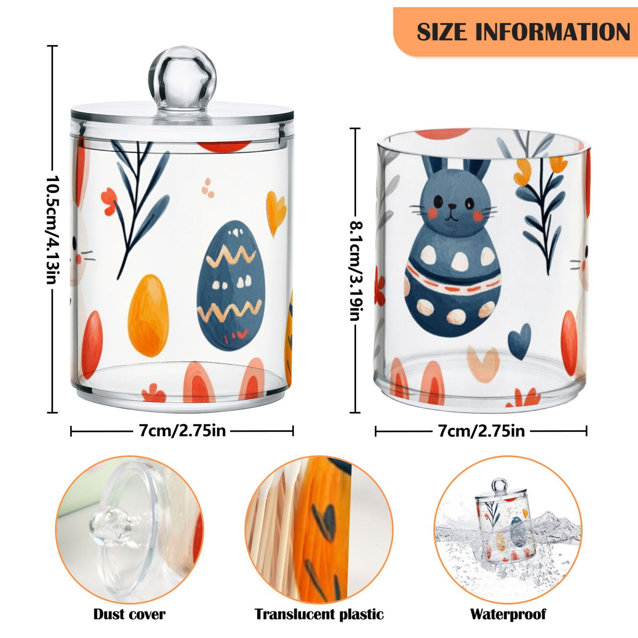 Ckdifva Easter Eggs with Rabbits Storage Jar with Lid Acrylic Organization Storage Containers Set of 4
