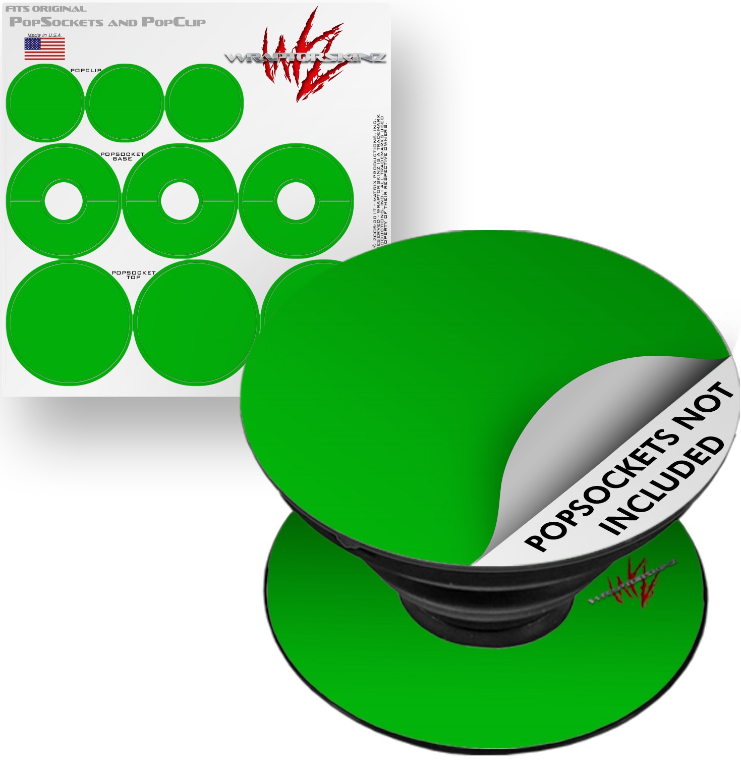 Decal Style Vinyl Skin Wrap 3 Pack for PopSockets Solids Collection Green (POPSOCKET NOT INCLUDED) by WraptorSkinz