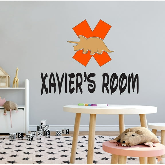 DINO LETTER X - Vinyl Personalized Name Art Triceratops Dinosaur Silhouette Decoration Sticker Letter X Alphabet Design Adhesive Kids Bedroom Wall Decal Sticker 10" x 8"