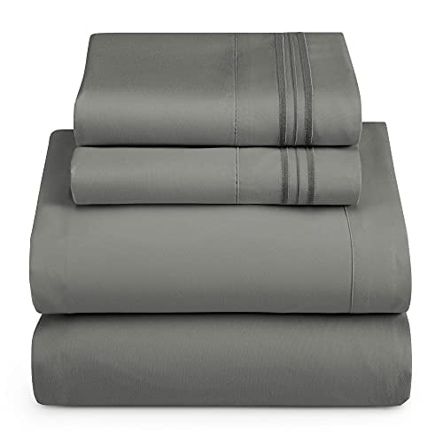 Hearth & Harbor Draps Taille Simple TG - Ensemble de Draps 3 Pcs, Draps de Lit Double Brossés de Luxe Hôtel - Draps et Taies d'Oreiller Extra Doux, Simple TG, Gris Charbon
