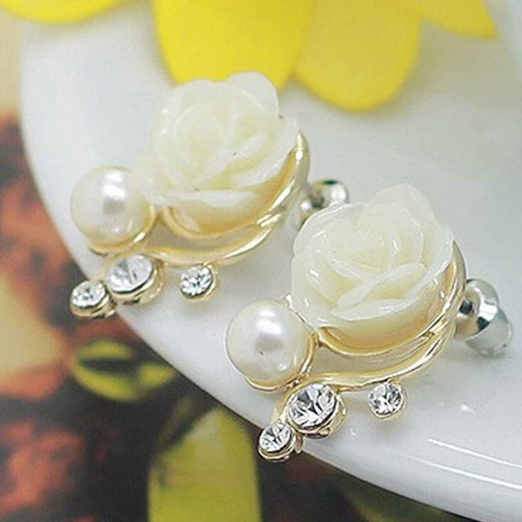 1Pair Elegant Fashion Women Girls Yellow White Rose Flower Dangle Stud Earrings 