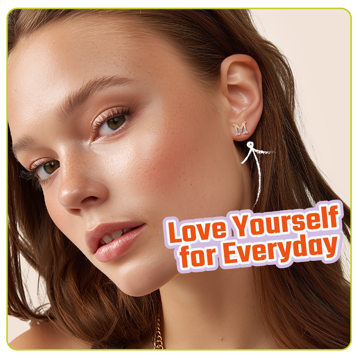Just Being Cute Initial Earrings for Women Rainbow Cubic Zirconia Letter Stud Earring Hypoallergenic Alphabets M Studs Birthday Mothers Day Jewelry for Mom/Her with Gift Card