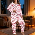 thumbnail image 4 of FDGIU ‌‌‌‌Women's Plus Size Valentine Pajama Set - 2 Piece Long Sleeve Button Down Sleepwear with Heart Print, 4 of 7