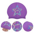 thumbnail image 3 of Gorro de natación de silicona con patrón de estrella morado, 1 pieza, 3 of 5