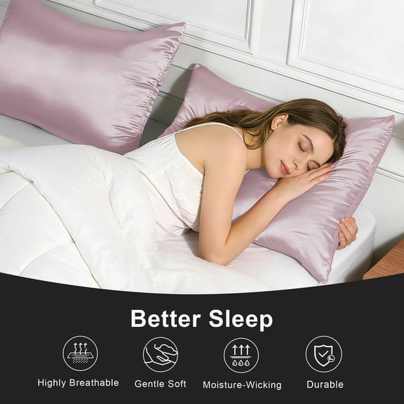Bamboo Cooling Satin Pillowcase with Zipper, 2Pcs Lavender Ultra Soft and Silky Pillow Cases Standard Size, Pillow Covers for Hair Protection & Hot Sleepers