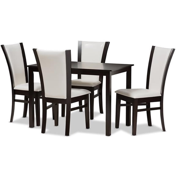 Baxton Studio Adley Modern and Contemporary 5-Piece Dark Brown Finished White Faux Leather Dining Set