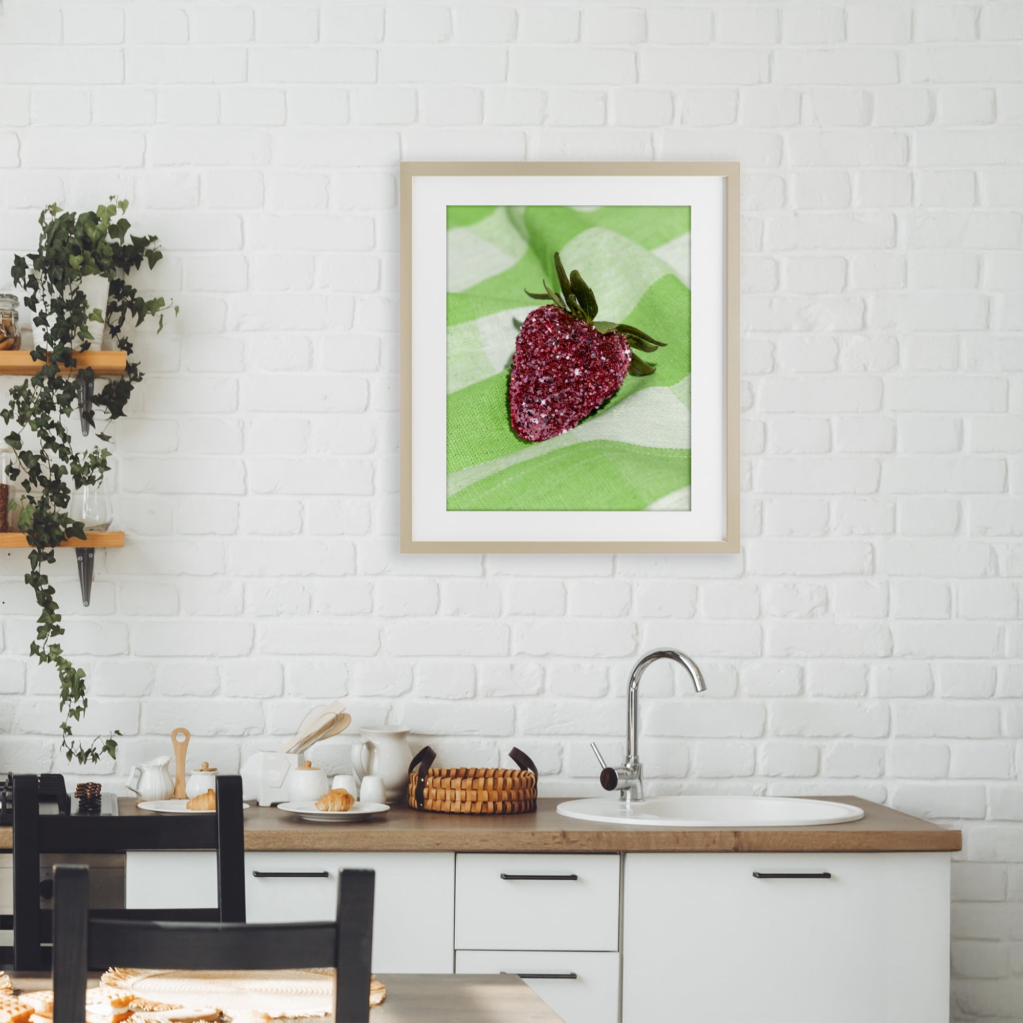 Stupell Industries Glimmer Strawberry on Green Birch Framed Print Under Glass, design by LISH Creative