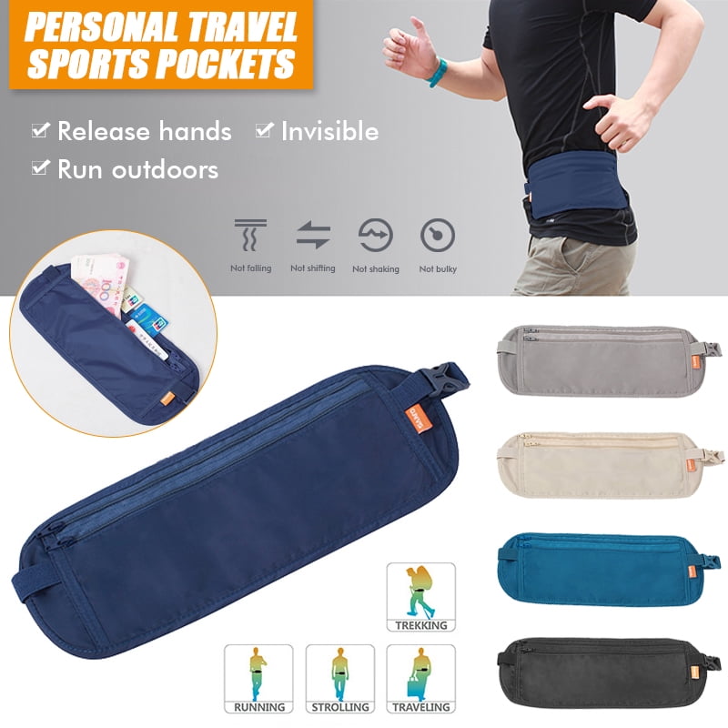Unisex Grey Waist Belt Bum Bag Jogging Running Travel Pouch Keys Mobile Cash 