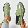 thumbnail image 5 of Viluyesy Patent Leather Loafers for Womens, Chunky Heels British Style Slip-On Casual Dressy Business Penny Shoes Green US8.5, 5 of 9