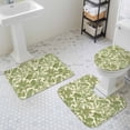 thumbnail image 3 of Tropical Plant Leaves Bathroom Rugs Set Watercolor Palm Leaf Linen Texture Non Slip Absorbent Soft Bath Mats 3 Piece Set with Bathroom Rug, U-Shaped Floor Mat, Toilet Seat Cover Small Size, 3 of 9