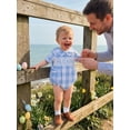 thumbnail image 3 of Cenuakty Baby Boy Easter Plaid Romper Fashionable Letter Embroidery Doll Collar Short Sleeve Jumpsuit, 3 of 9