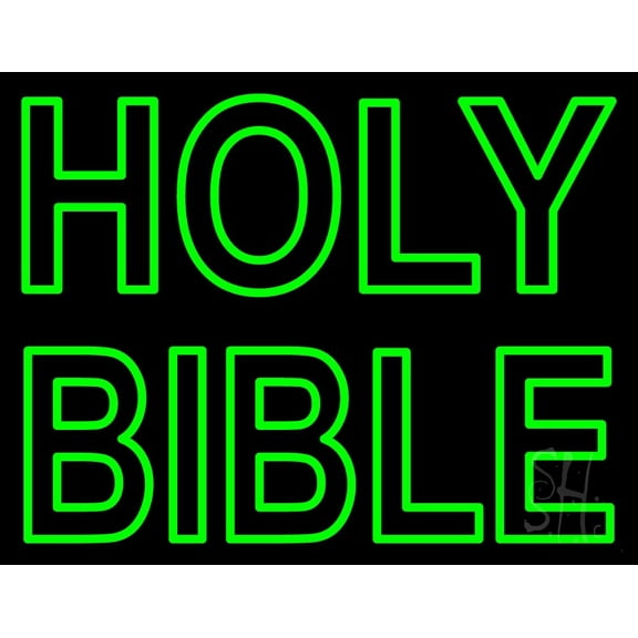 Green Holy Bible LED Neon Sign 24" Tall x 31" Wide - inches Black Square Cut Acrylic Backing, with Dimmer - Premium built indoor Sign for Home décor, Event, Religious place, Store interior, Office.