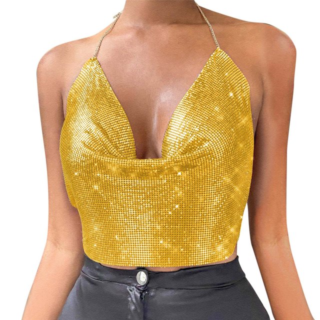 Toimothcn Tank Tops For Women Chain Sexy Sparkly Sequins Tank Tops Sleeveless Backless Slim Fit Soft Performance Crop Tops Suitable For Outdoor Activities