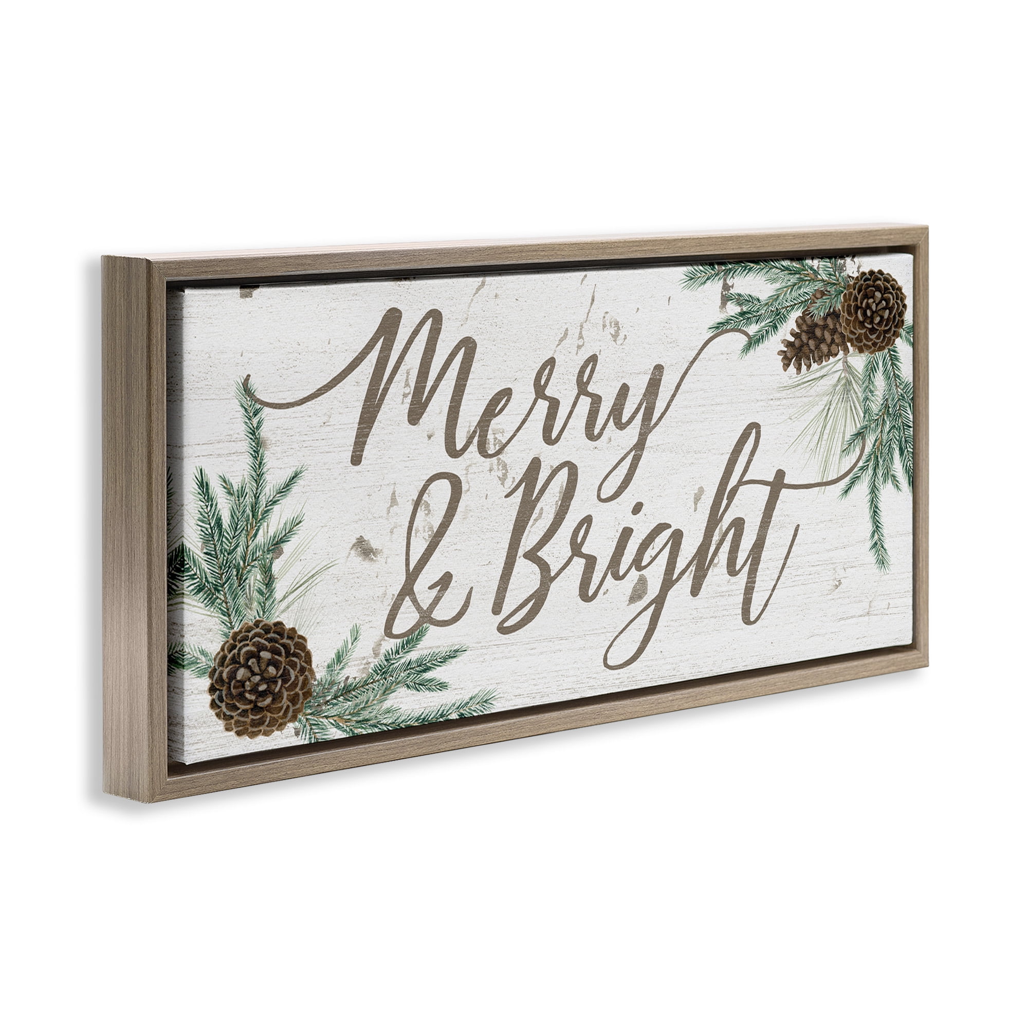 Stupell Industries Merry & Bright Festive Winter Holiday Painting Brown Floater Framed Canvas Art Print Wall Art, 25 x 11