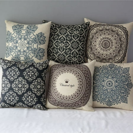 Seating Pillows For Floor Vintage Geometric Flower Throw Pillow Cushion Cover 18''x18'' Cotton Linen PillowCase Standard Decorative Pillowslip Pillow Protector Cover Case for Sofa Couch Chair Car Seat ()
