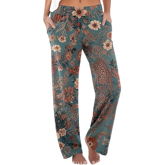 Women's Casual Pants High Waisted Boho Beach Print Trousers Comfortable Loungewear For Spring Summer Fall Daily Wear