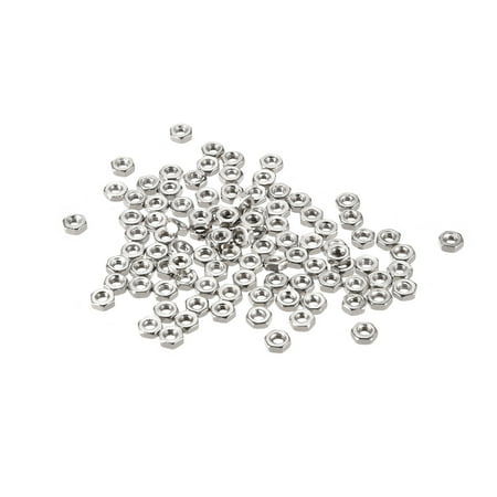 

100pcs M2 Nickel Plating Metric Carbon Steel Hexagon Hex Nut Silver Tone