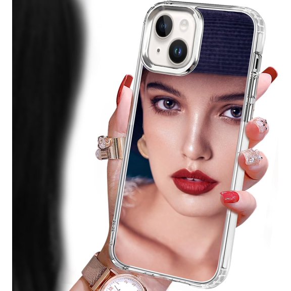 for iPhone 15 Plus Mirror Case for Women,Acrylic Mirror Phone Case That Can Be Used for Outdoor Makeup for Girl Who Love Beauty Silver