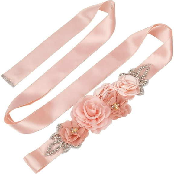 Bridal Belt Pregnant Woman Pearl Flowers Sash Satin Ribbon Evening Dress Belt Pink Sash Crystals Rhinestone Wedding Accessories Accessories