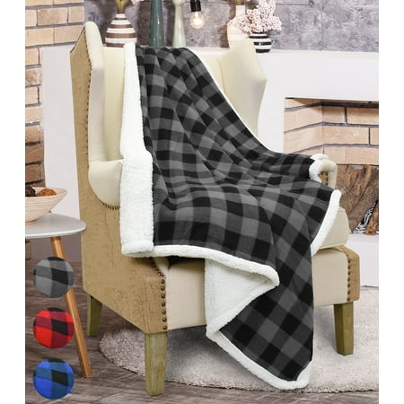 Green Plaid Throw Fleece Blanket Reversible Soft Warm Snuggle Micro Sherpa Plush Throws for Bedding Couch Mulri-Color 60”x50” by Catalonia ()