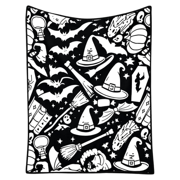 60 x 40 Inch Halloween DIY Coloring Blanket, Gothic Witch Hat Pumpkin Bat Washable Fleece Throw, Creative Art Craft Velvet Apparel Ornament for Porch Home Party Display