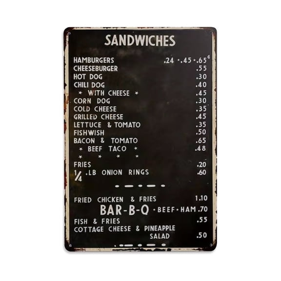 Retro Diner Sandwich Menu Board Tin Sign Vintage Metal Poster Living Room Bar Man Cave Home Wall Art Decor 8x12inch