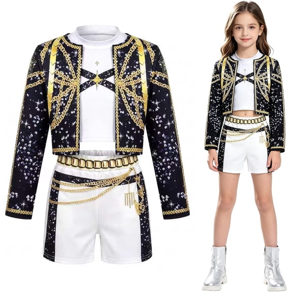 3 Piece Popular Singer Halloween Costume for GirIs, Pop Idol Singer Cosplay Costume, Include Jacket Tshirt Shorts Great Gifts for Fans