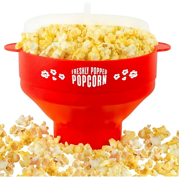 Stock Your Home Silicone Microwave Popcorn Popper, Red, No Oil Required, Dishwasher Safe