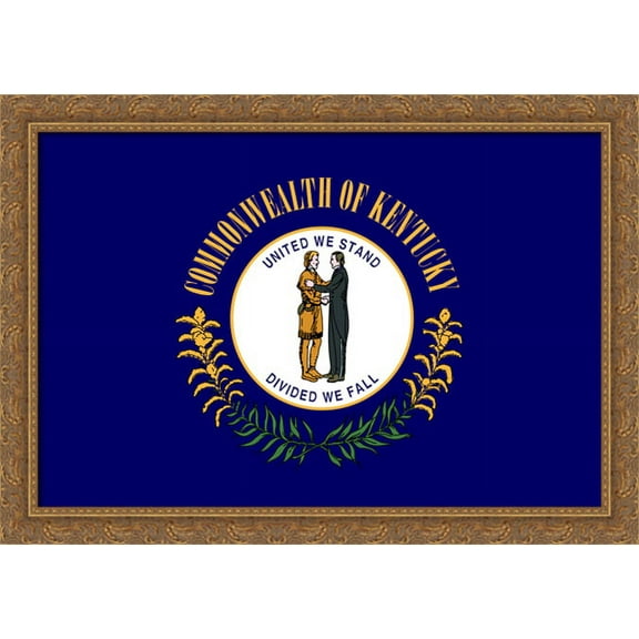 Kentucky State Flag Art 40x28 Large Gold Ornate Wood Framed Canvas Art