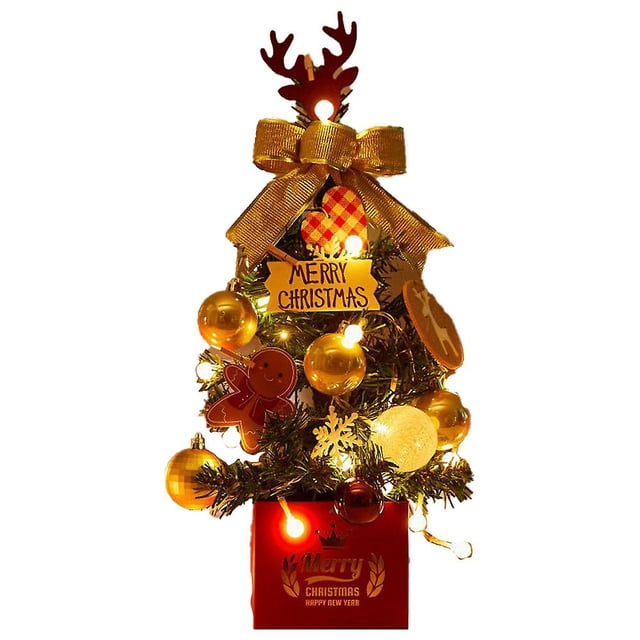 Árbol de Navidad de oficina, mini árbol de decoración de Navidad, decoración navideña de mesas, mesas y mostradores, árbol de decoración dorado BR Rojo Verde