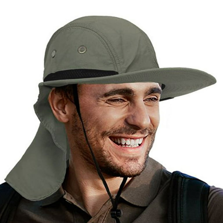 KLZO Mens Fishing Hat with Neck Flap for Men，Sun Hat with Wide Brim for  Hiking Safari Hat with Neck Cover for Outdoor Sun Protection Fisherman Hat  