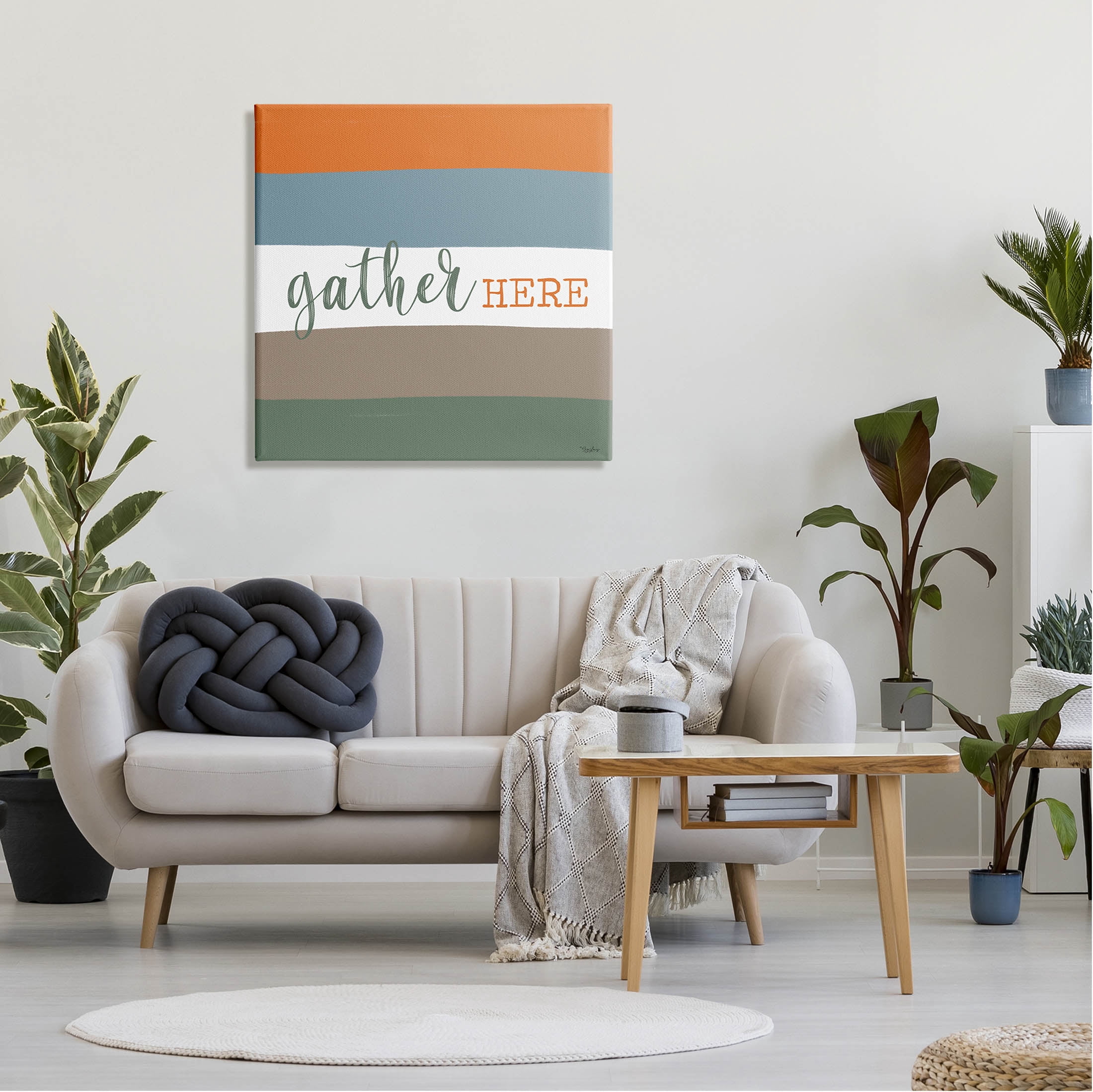 Stupell Industries Gather Here Fall Stripes Graphic Art Gallery Wrapped Canvas Print Wall Art, Design by Gigi Louise