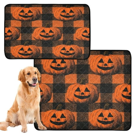 RMDQTR 2Pack Set of Medium and Large Pet Potty Pads Reusable Ultra-Absorbent Pet Training Pads Leak-Proof Pet Pads Orange Striped Smiley Pumpkins